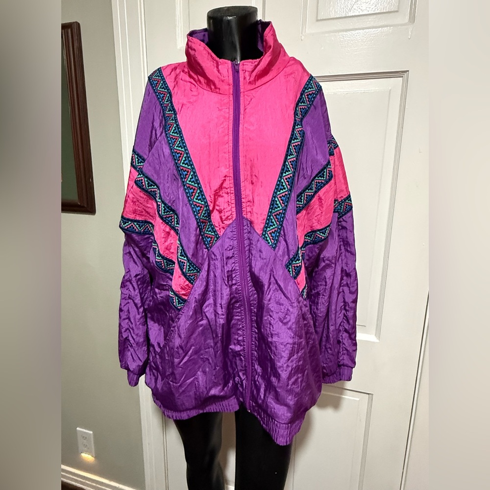 Vintage Womens Purple Pink Windbreaker Jacket  1980s 1990s Size 1X